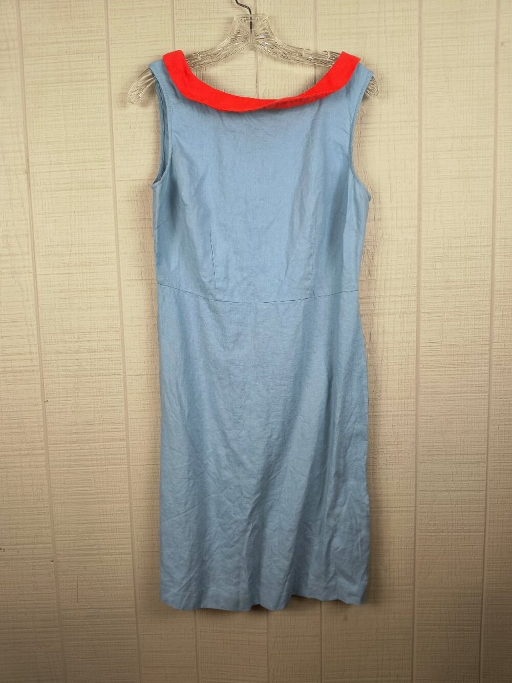 Boden Linen Shift Dress Sleeveless Light Blue + Red US 6